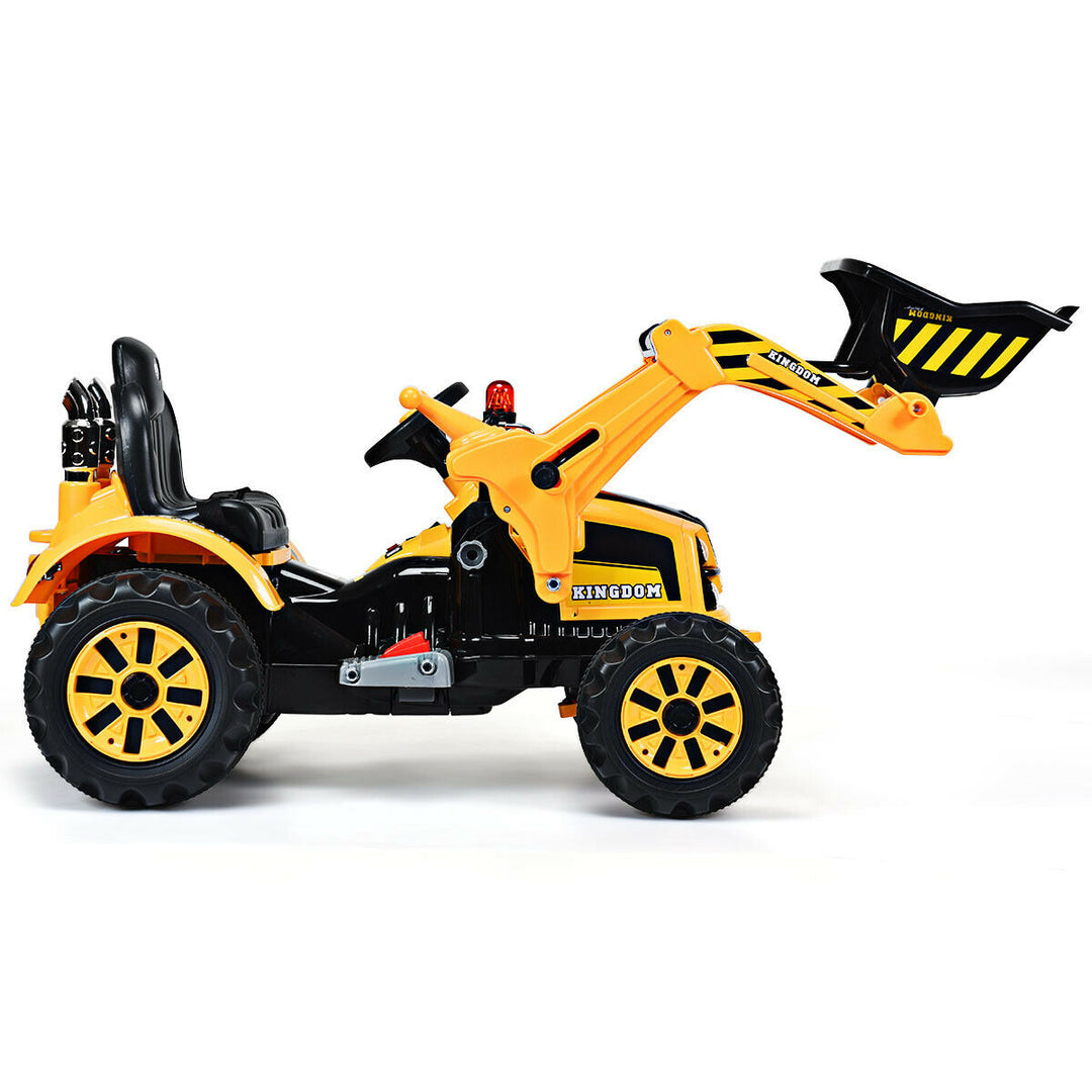 12V Battery Powered Kids Ride On Excavator Truck w/ Front Loader Digger Yellow Image 10