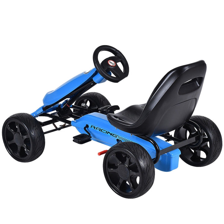 Costway Xmas Gift Go Kart Kids Ride On Car Pedal Powered Car 4 Wheel Racer Toy Stealth Outdoor Blue Image 3