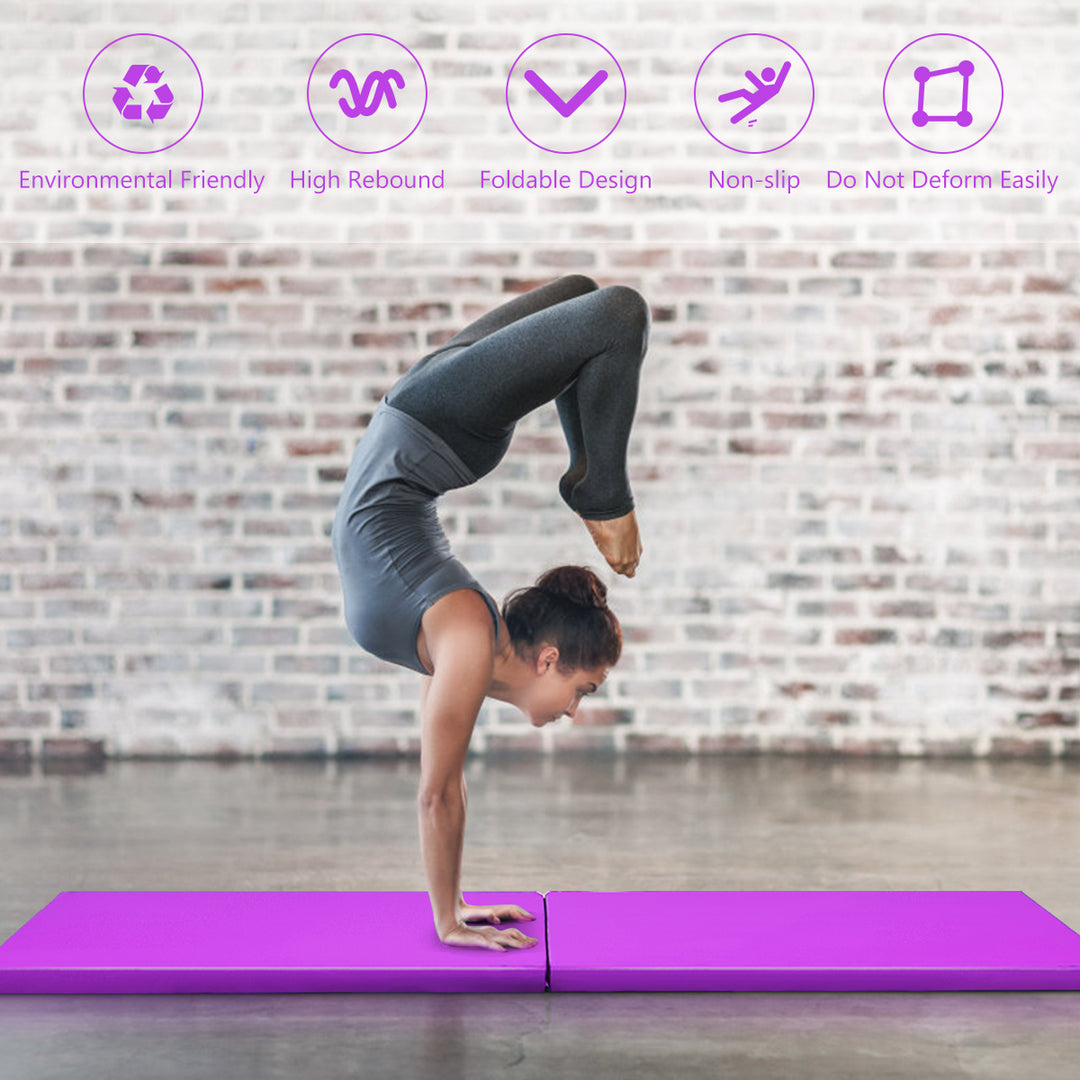 6x 2Gymnastics Yoga Mat Thick Two Folding Panel Gym Purple Image 9