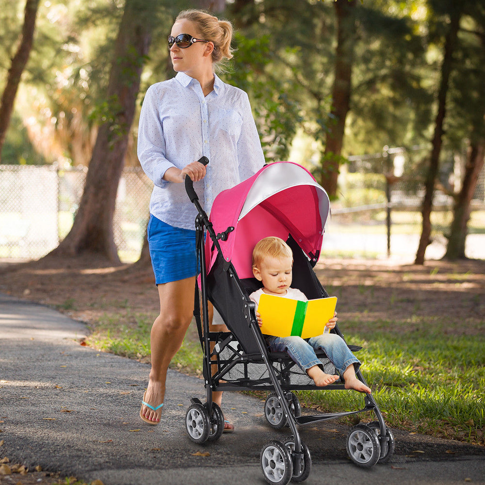 Costway Pink Folding Lightweight Baby Toddler Umbrella Travel Stroller w/ Storage Basket Image 2