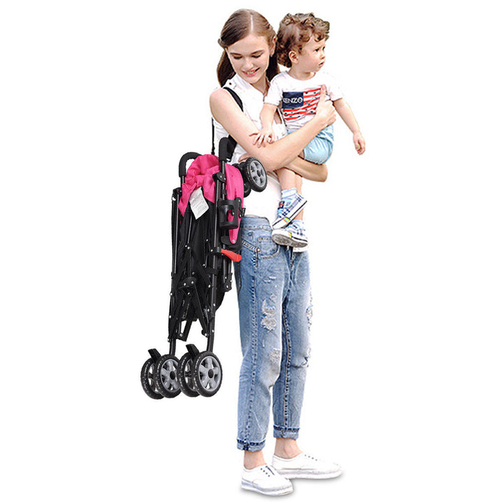 Costway Pink Folding Lightweight Baby Toddler Umbrella Travel Stroller w/ Storage Basket Image 3