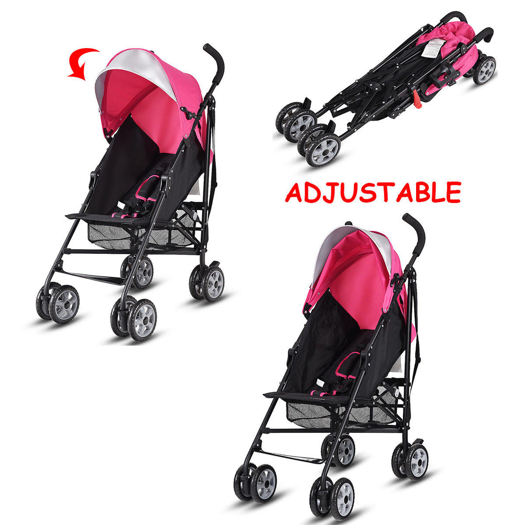 Costway Pink Folding Lightweight Baby Toddler Umbrella Travel Stroller w/ Storage Basket Image 4