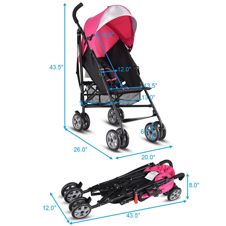 Costway Pink Folding Lightweight Baby Toddler Umbrella Travel Stroller w/ Storage Basket Image 10