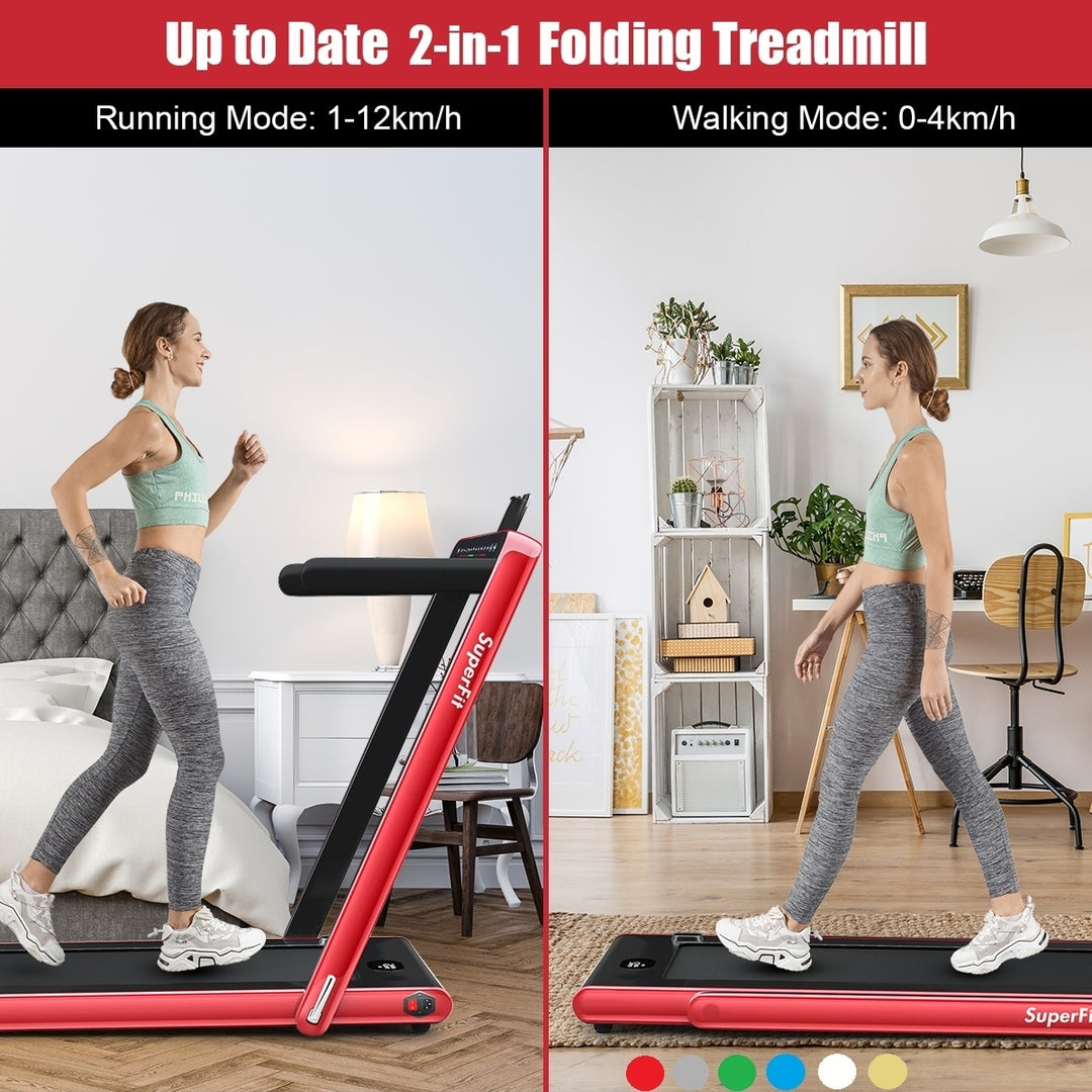 SuperFit 2.25HP 2 in 1 Dual Display Folding Treadmill Jogging Machine W/ Speaker Image 4