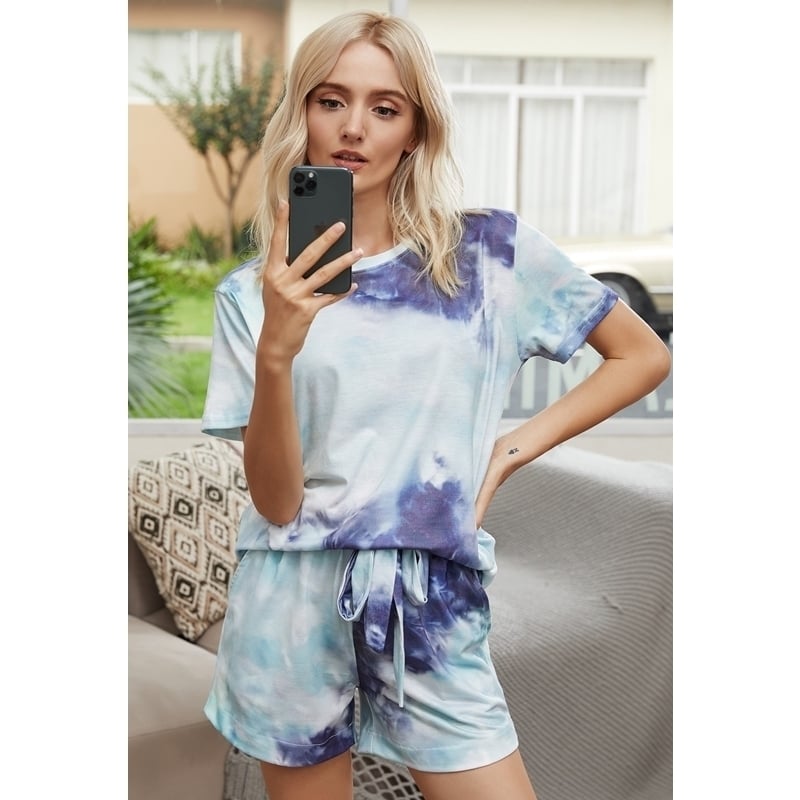 Womens Tie-Dye T-Shirt and Drawstring Short Set Image 1