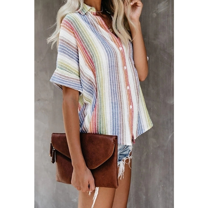 Color Striped Button T-Shirt Women Image 9