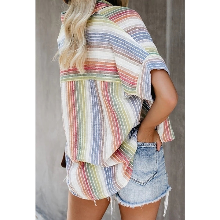 Color Striped Button T-Shirt Women Image 10