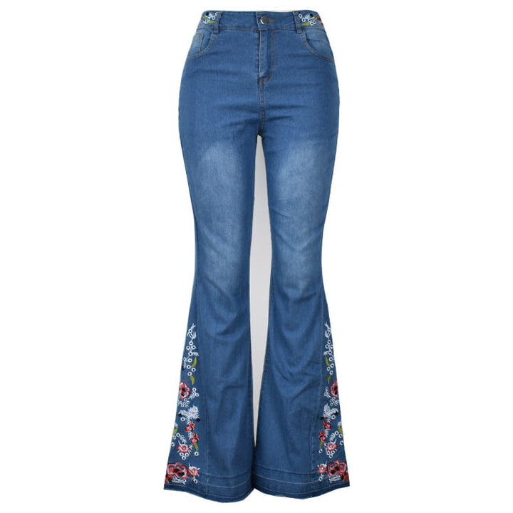 Womens Embroidered Flared Jeans Trousers Image 3