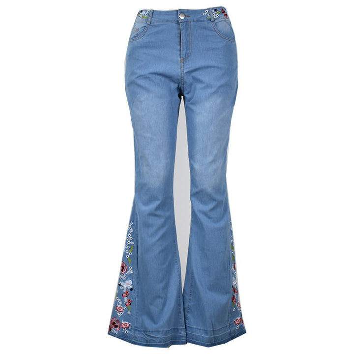 Womens Embroidered Flared Jeans Trousers Image 4