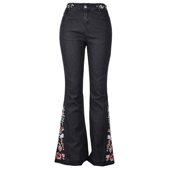 Womens Embroidered Flared Jeans Trousers Image 4