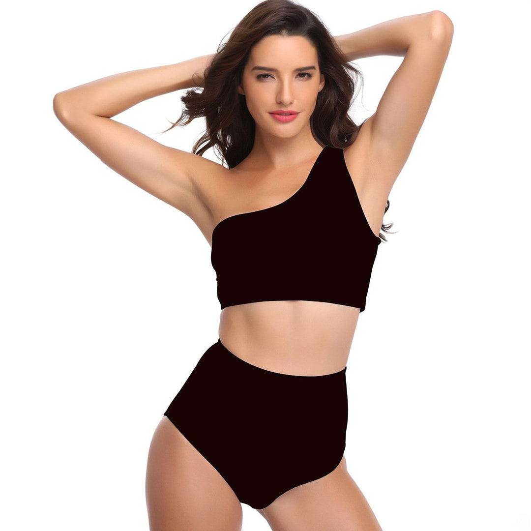 One-Shoulder Striped Split Swimsuit Women Image 1