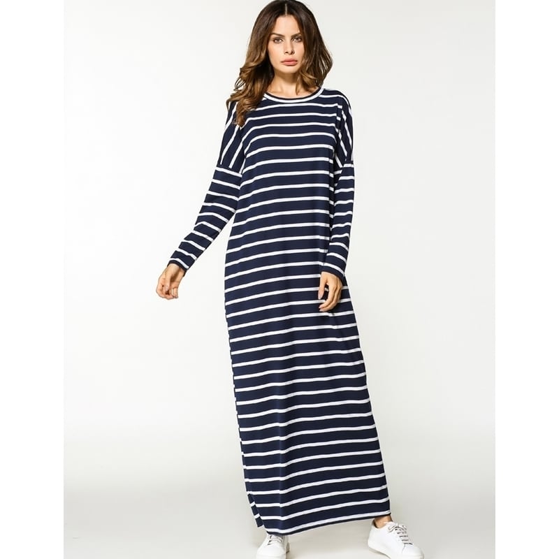 Womens Striped Bat Sleeve Maxi Dress Image 1