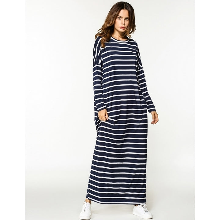 Womens Striped Bat Sleeve Maxi Dress Image 3