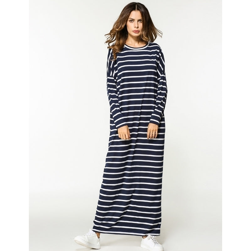 Womens Striped Bat Sleeve Maxi Dress Image 4