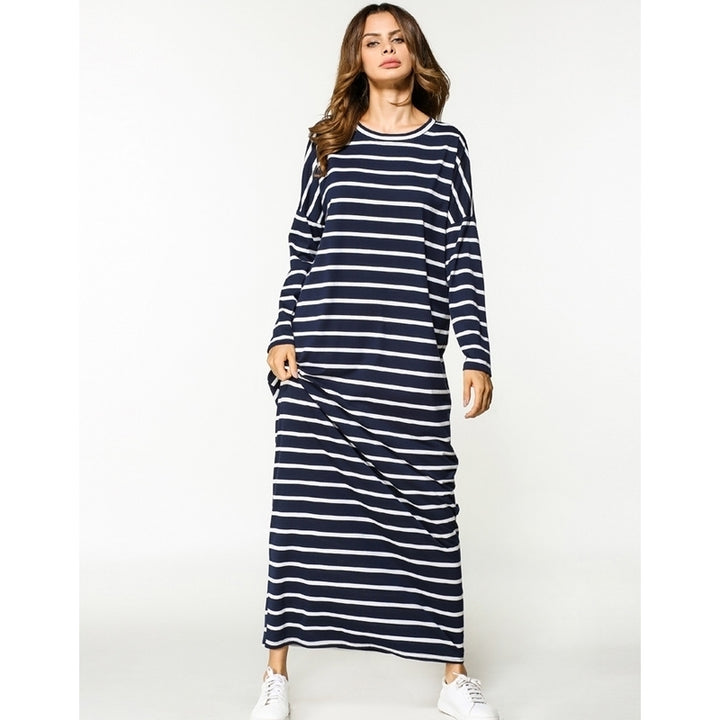 Womens Striped Bat Sleeve Maxi Dress Image 4