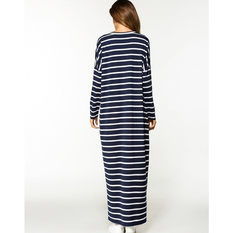 Womens Striped Bat Sleeve Maxi Dress Image 7