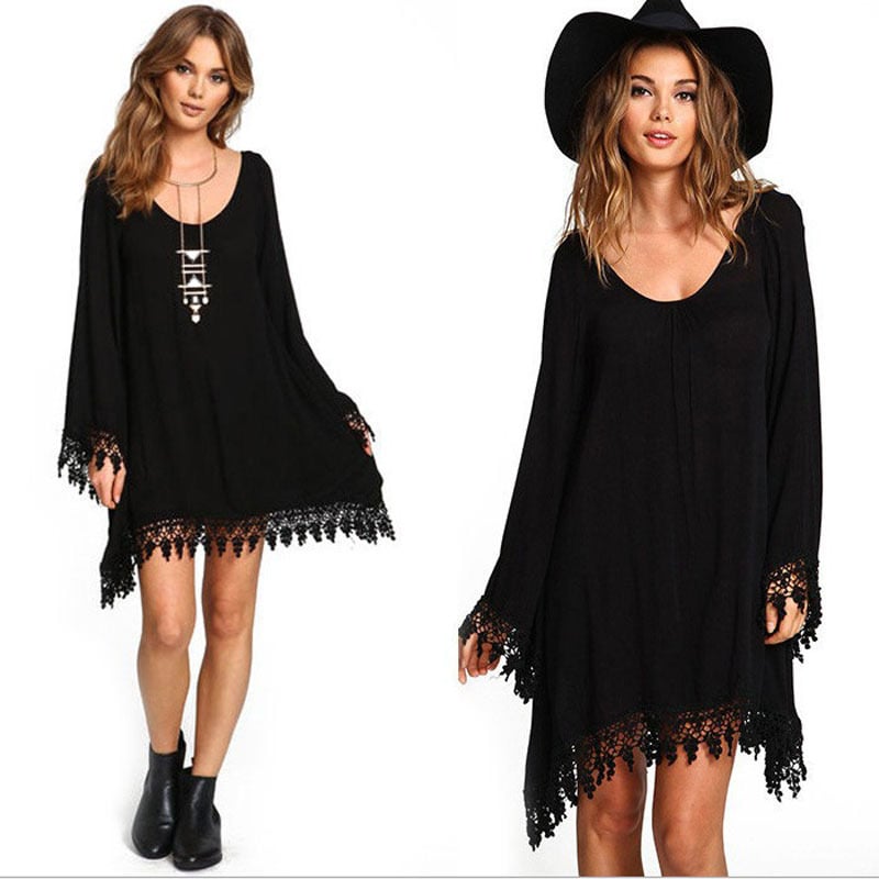 Ladies Long Sleeve Fringed Chiffon Dress S-6XL Image 1