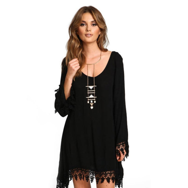 Ladies Long Sleeve Fringed Chiffon Dress S-6XL Image 3