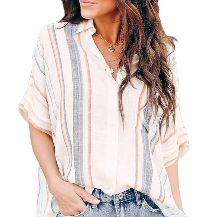 Cardigan Stripe Pocket Short Sleeve Blouse Image 4