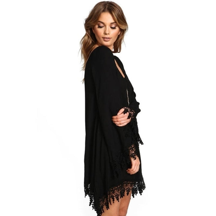 Ladies Long Sleeve Fringed Chiffon Dress S-6XL Image 4