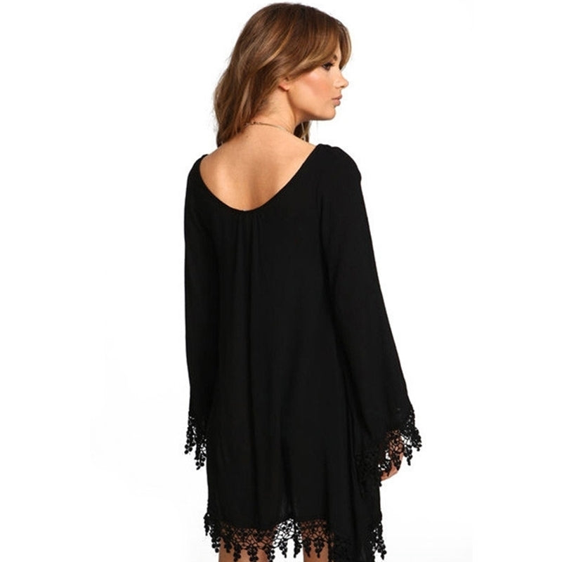 Ladies Long Sleeve Fringed Chiffon Dress S-6XL Image 4