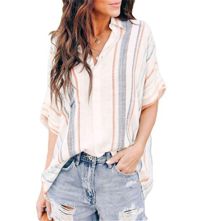 Cardigan Stripe Pocket Short Sleeve Blouse Image 7