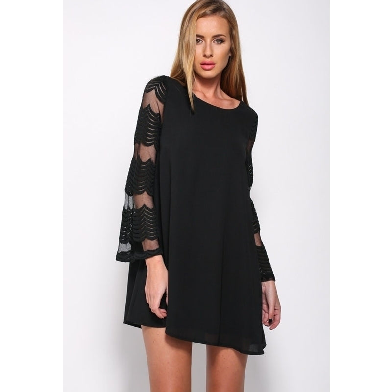 Womens Plus Size Mesh Long-Sleeved Lace Dress Image 4