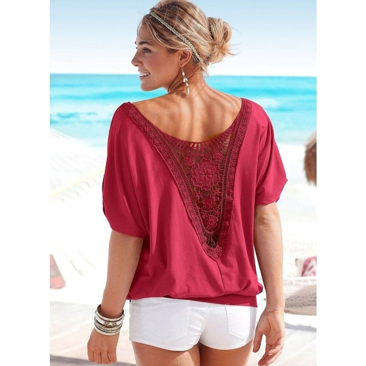 Summer Stitching Ragged Empty Lace T-Shirt Image 1