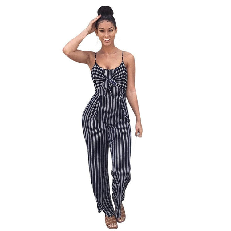 Womens Nightclub Striped Strap Wide Leg Jumpsuit Image 3