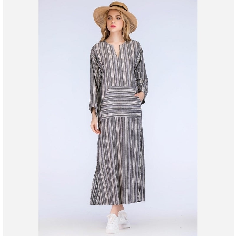 Womens Cotton And Linen Long Dress Image 1