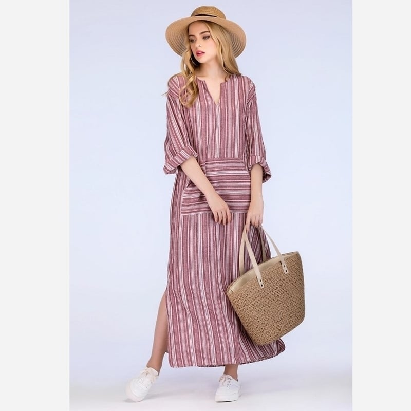 Womens Cotton And Linen Long Dress Image 3