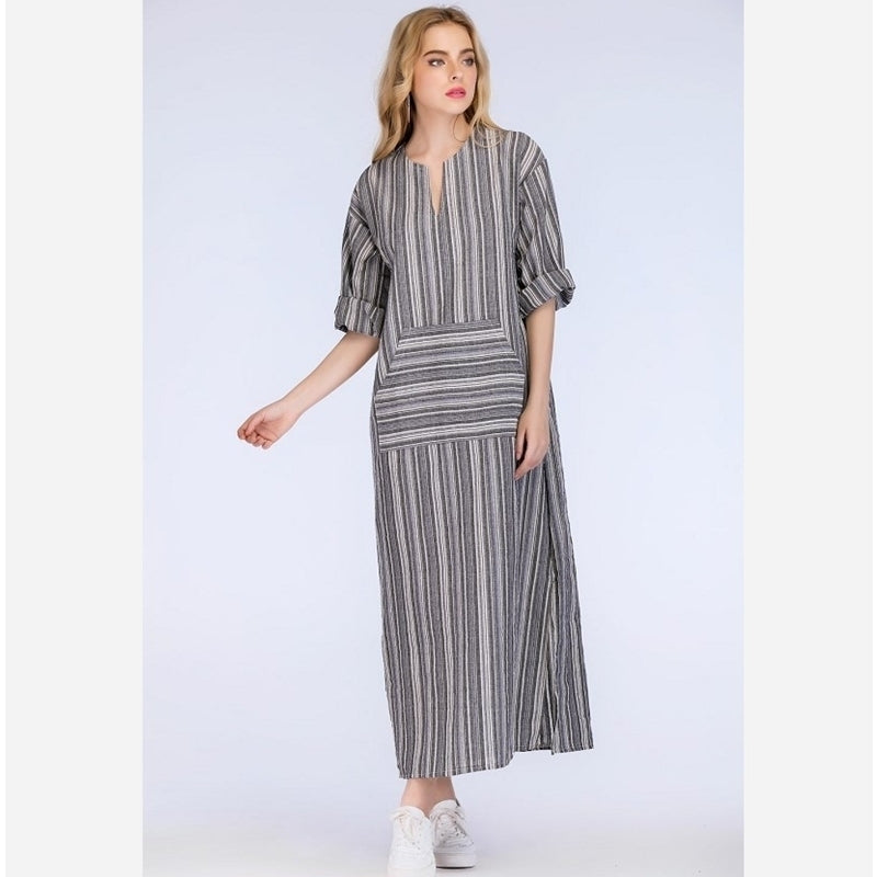 Womens Cotton And Linen Long Dress Image 4