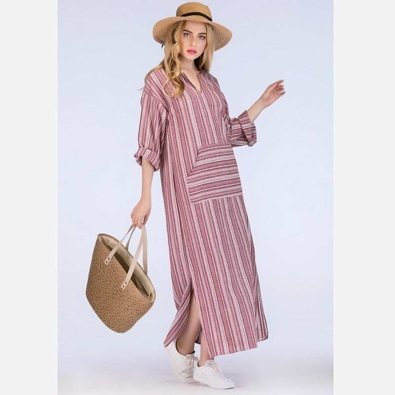 Womens Cotton And Linen Long Dress Image 7