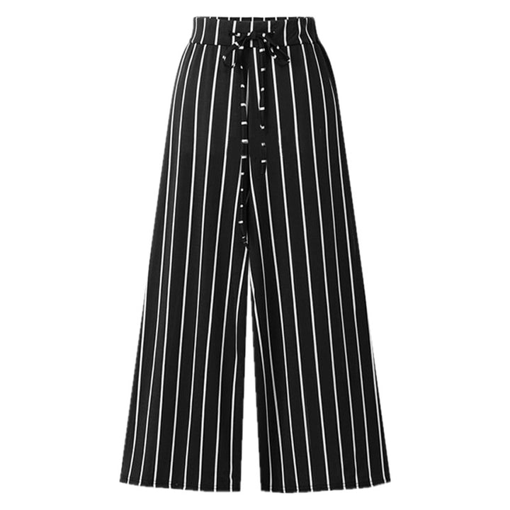Womens Summer Striped Cropped Wide-Leg Pants Image 4