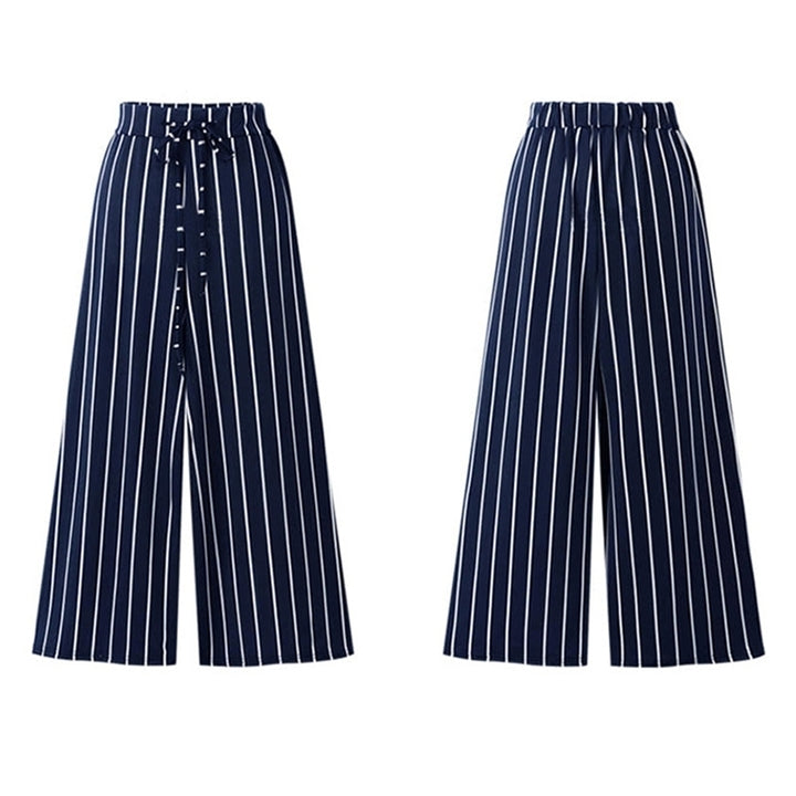 Womens Summer Striped Cropped Wide-Leg Pants Image 7
