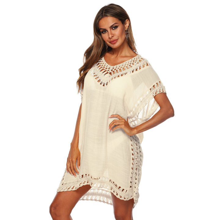 Womens V-neck Hand Hook Hollow Loose Beach Blouse Skirt Image 8