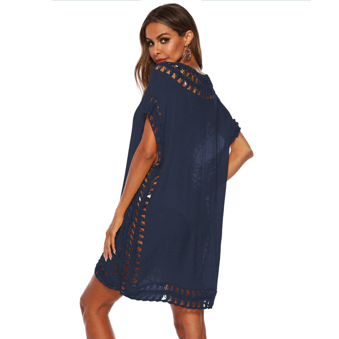 Womens V-neck Hand Hook Hollow Loose Beach Blouse Skirt Image 11