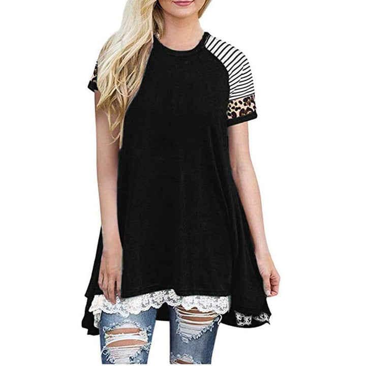 Leopard Print Stitching Lace T-Shirt Dress Women Image 3