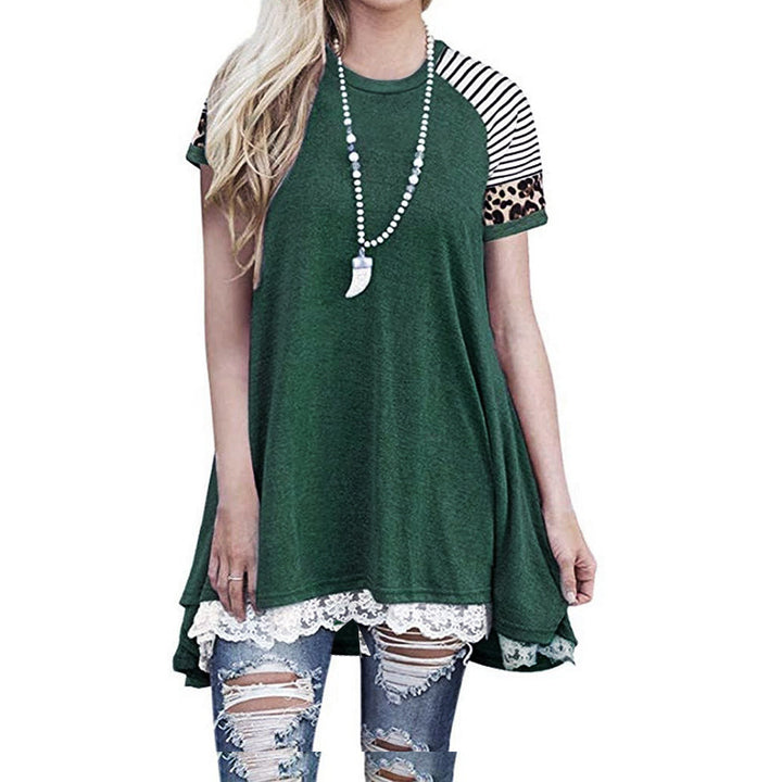 Leopard Print Stitching Lace T-Shirt Dress Women Image 4