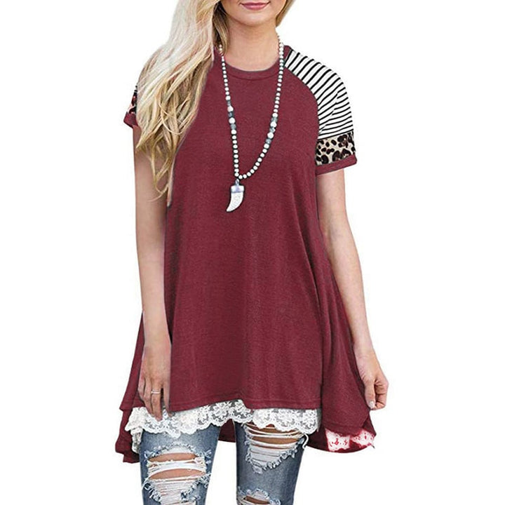 Leopard Print Stitching Lace T-Shirt Dress Women Image 1