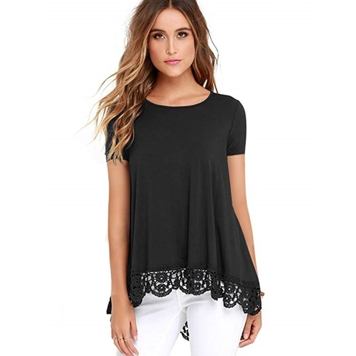 Round Neck Lace Loose Womens T-Shirt Image 3