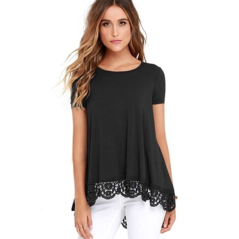 Round Neck Lace Loose Womens T-Shirt Image 1