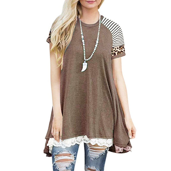 Leopard Print Stitching Lace T-Shirt Dress Women Image 9