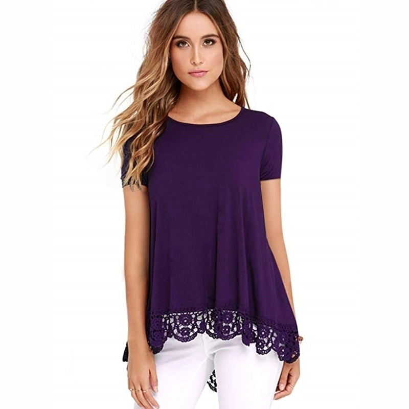 Round Neck Lace Loose Womens T-Shirt Image 4