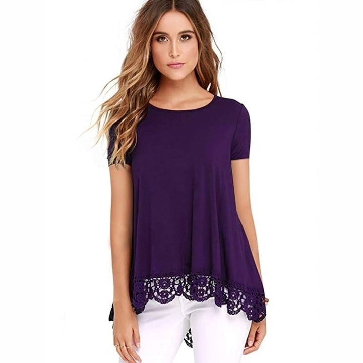 Round Neck Lace Loose Womens T-Shirt Image 1