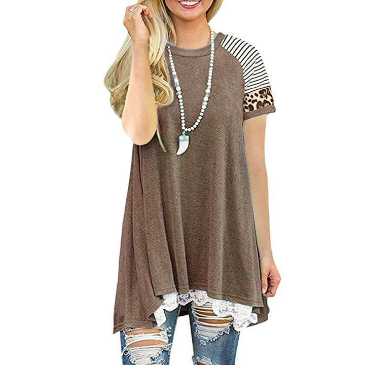 Leopard Print Stitching Lace T-Shirt Dress Women Image 10