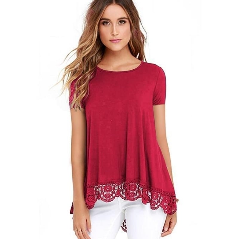 Round Neck Lace Loose Womens T-Shirt Image 4