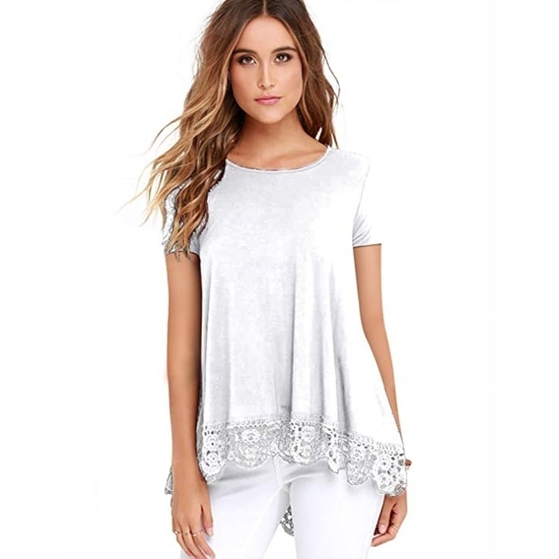 Round Neck Lace Loose Womens T-Shirt Image 6