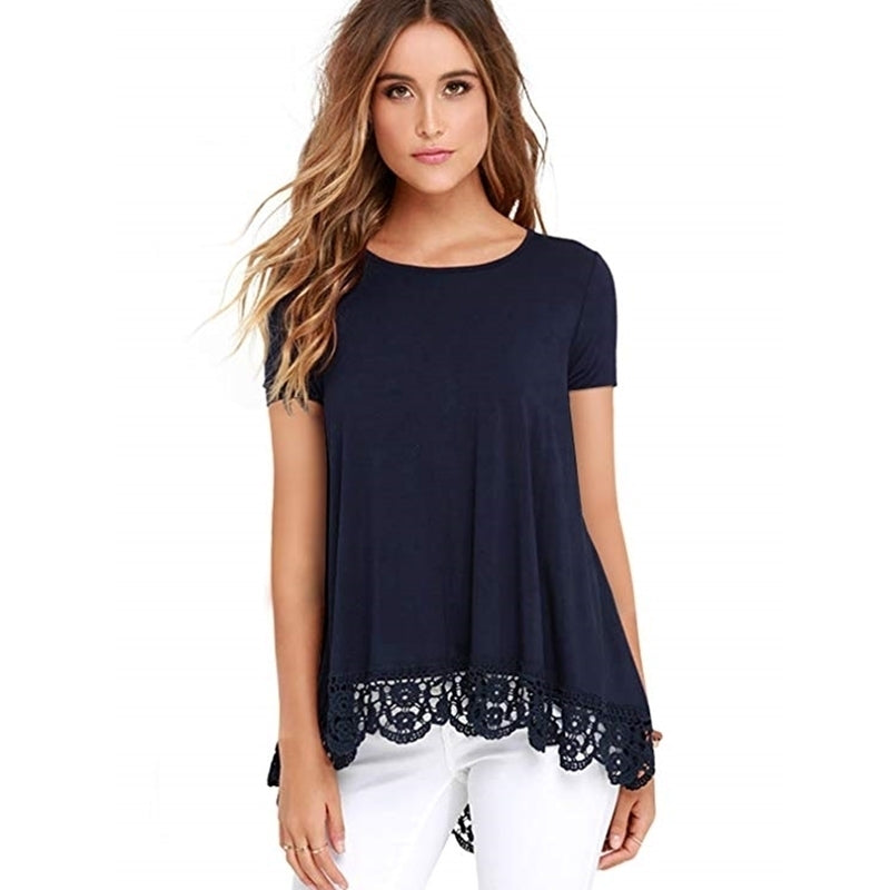 Round Neck Lace Loose Womens T-Shirt Image 7