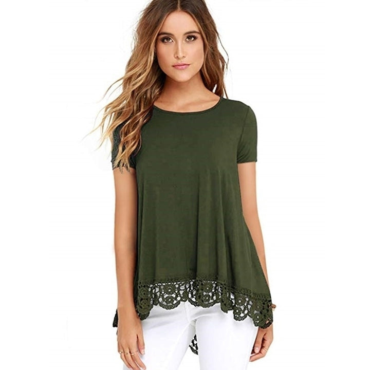 Round Neck Lace Loose Womens T-Shirt Image 9